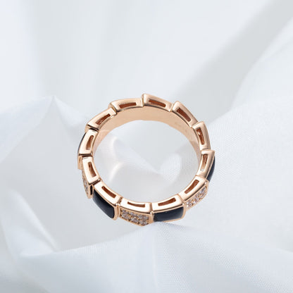 [⭐Reverie Jewels]SERPENTI RING PINK GOLD BLACK MOP DIAMOND PAVED 4MM