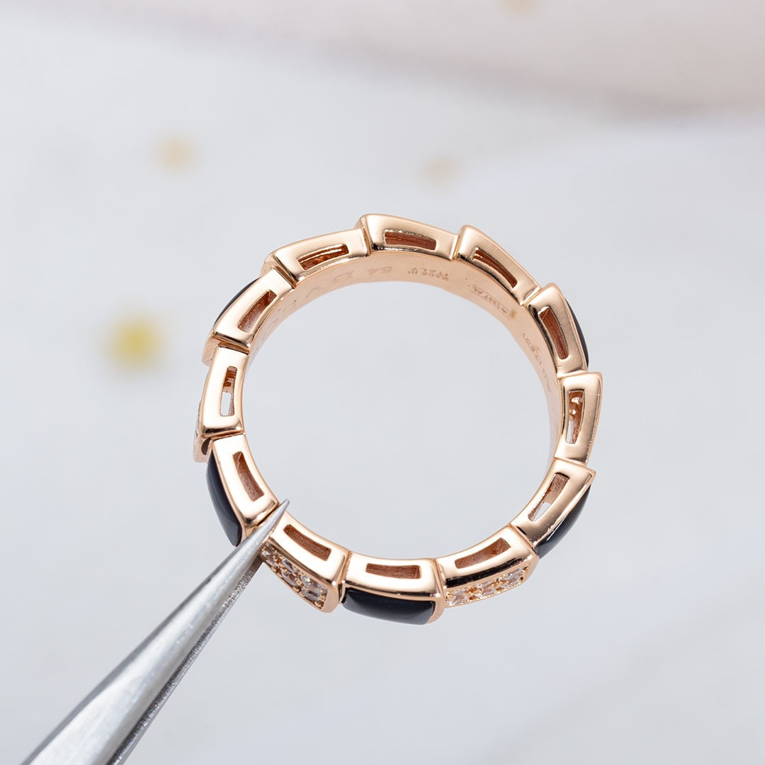 [⭐Reverie Jewels]SERPENTI RING PINK GOLD BLACK MOP DIAMOND PAVED 4MM