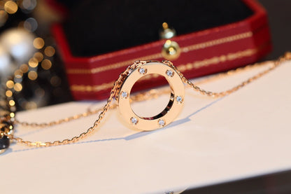 [⭐Reverie Jewels]LOVE NECKLACE 16MM 6 DIAMONDS PINK GOLD