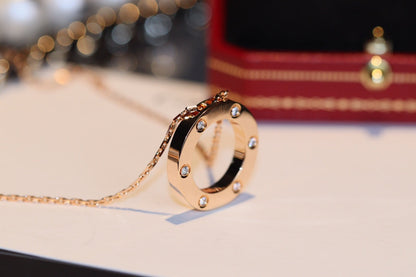 [⭐Reverie Jewels]LOVE NECKLACE 16MM 6 DIAMONDS PINK GOLD