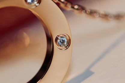 [⭐Reverie Jewels]LOVE NECKLACE 16MM 6 DIAMONDS PINK GOLD