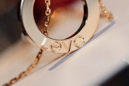 [⭐Reverie Jewels]LOVE NECKLACE 16MM 6 DIAMONDS PINK GOLD