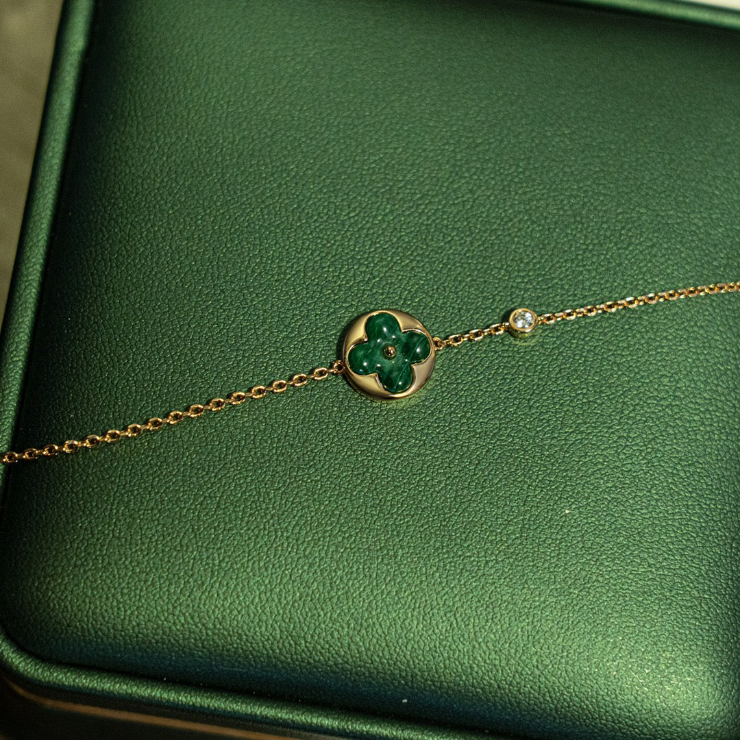 [⭐Reverie Jewels]SUN MALACHITE 1 DIAMOND PINK GOLD BRACELET