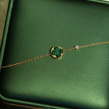 [⭐Reverie Jewels]SUN MALACHITE 1 DIAMOND PINK GOLD BRACELET