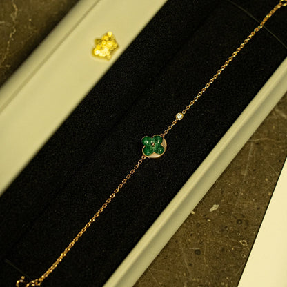 [⭐Reverie Jewels]SUN MALACHITE 1 DIAMOND PINK GOLD BRACELET