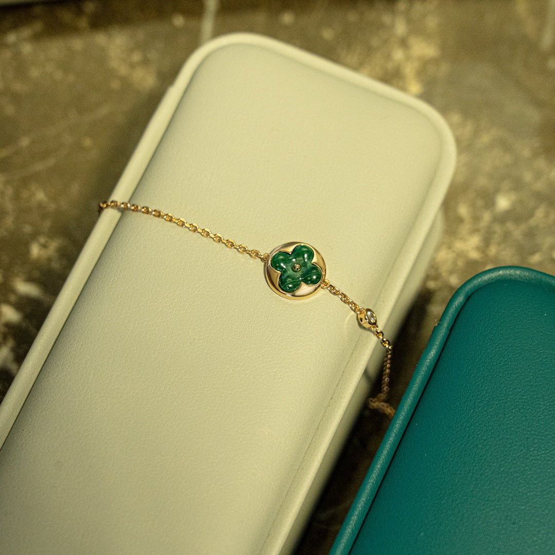 [⭐Reverie Jewels]SUN MALACHITE 1 DIAMOND PINK GOLD BRACELET