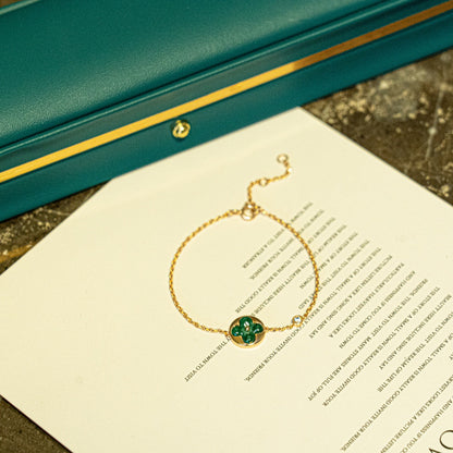 [⭐Reverie Jewels]SUN MALACHITE 1 DIAMOND PINK GOLD BRACELET