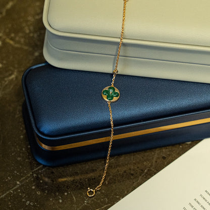 [⭐Reverie Jewels]SUN MALACHITE 1 DIAMOND PINK GOLD BRACELET