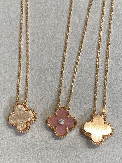 [⭐Reverie Jewels]CLOVER 15MM DIAMOND RHODONITE NECKLACE