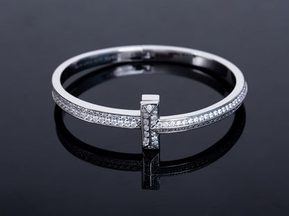 [Reverie Jewels]WIDE DIAMONDS HINGED BANGLE SILVER