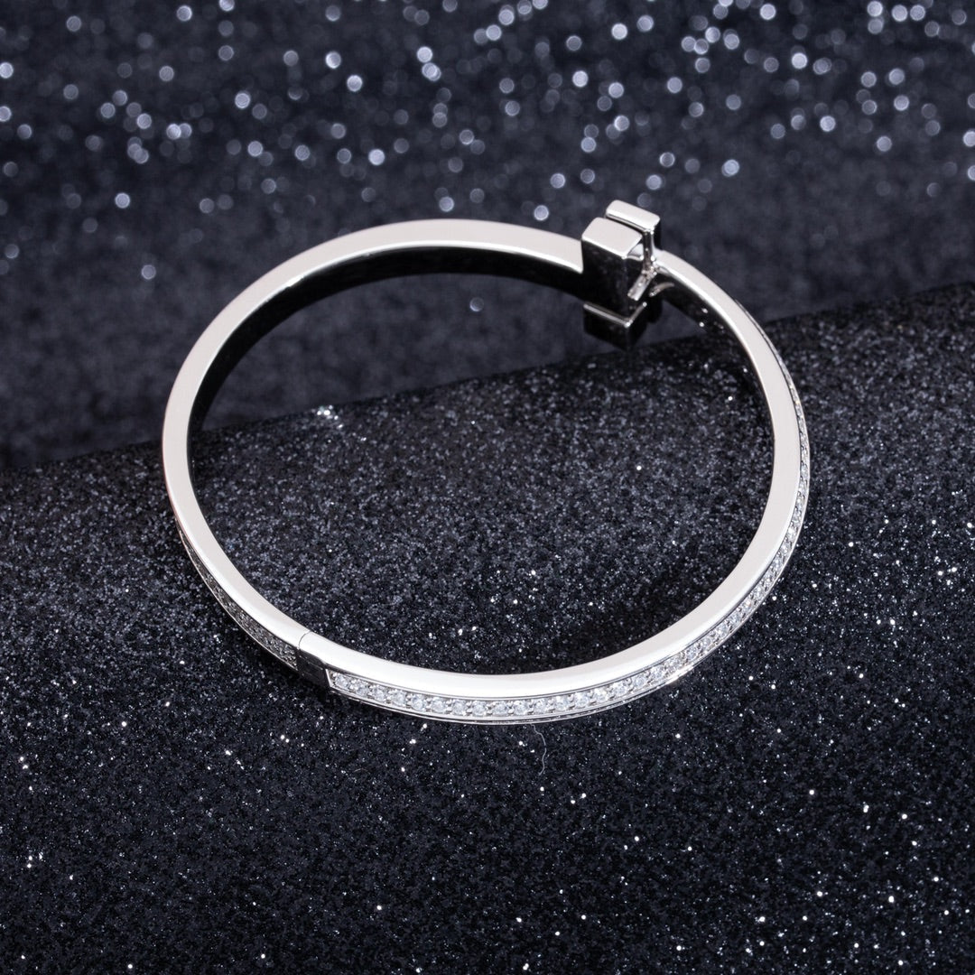 [Reverie Jewels]WIDE DIAMONDS HINGED BANGLE SILVER