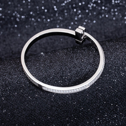 [Reverie Jewels]WIDE DIAMONDS HINGED BANGLE SILVER