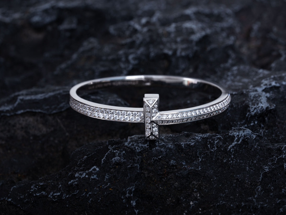 [Reverie Jewels]WIDE DIAMONDS HINGED BANGLE SILVER