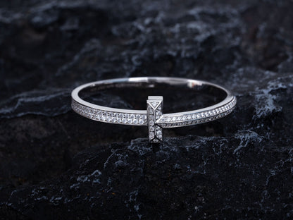 [Reverie Jewels]WIDE DIAMONDS HINGED BANGLE SILVER
