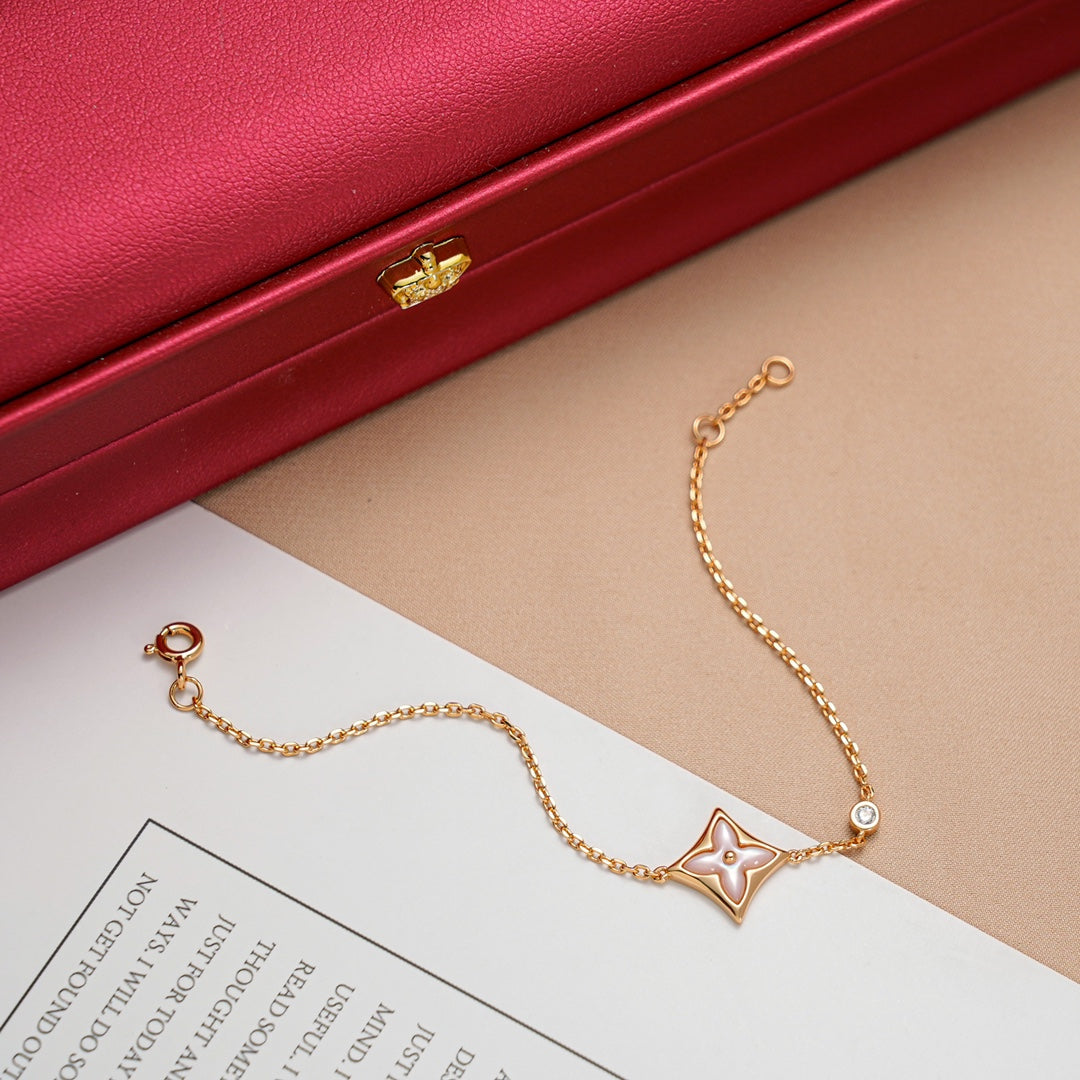 [⭐Reverie Jewels]STAR 1 DIAMOND PINK GOLD BRACELET