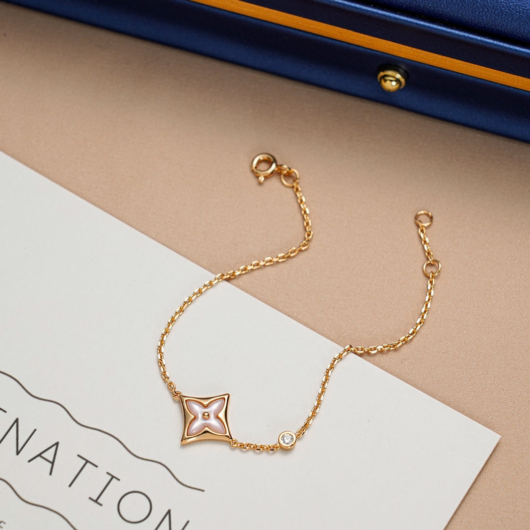 [⭐Reverie Jewels]STAR 1 DIAMOND PINK GOLD BRACELET