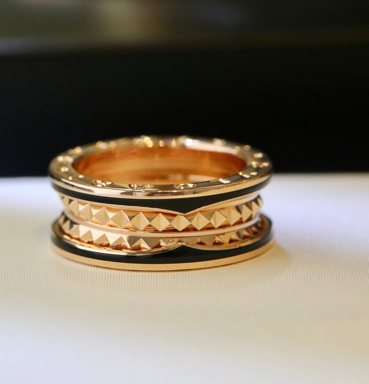[⭐Reverie Jewels]ZERO 1 PINK GOLD BLACK CERAMIC RING