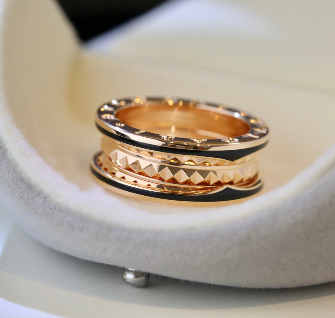 [⭐Reverie Jewels]ZERO 1 PINK GOLD BLACK CERAMIC RING
