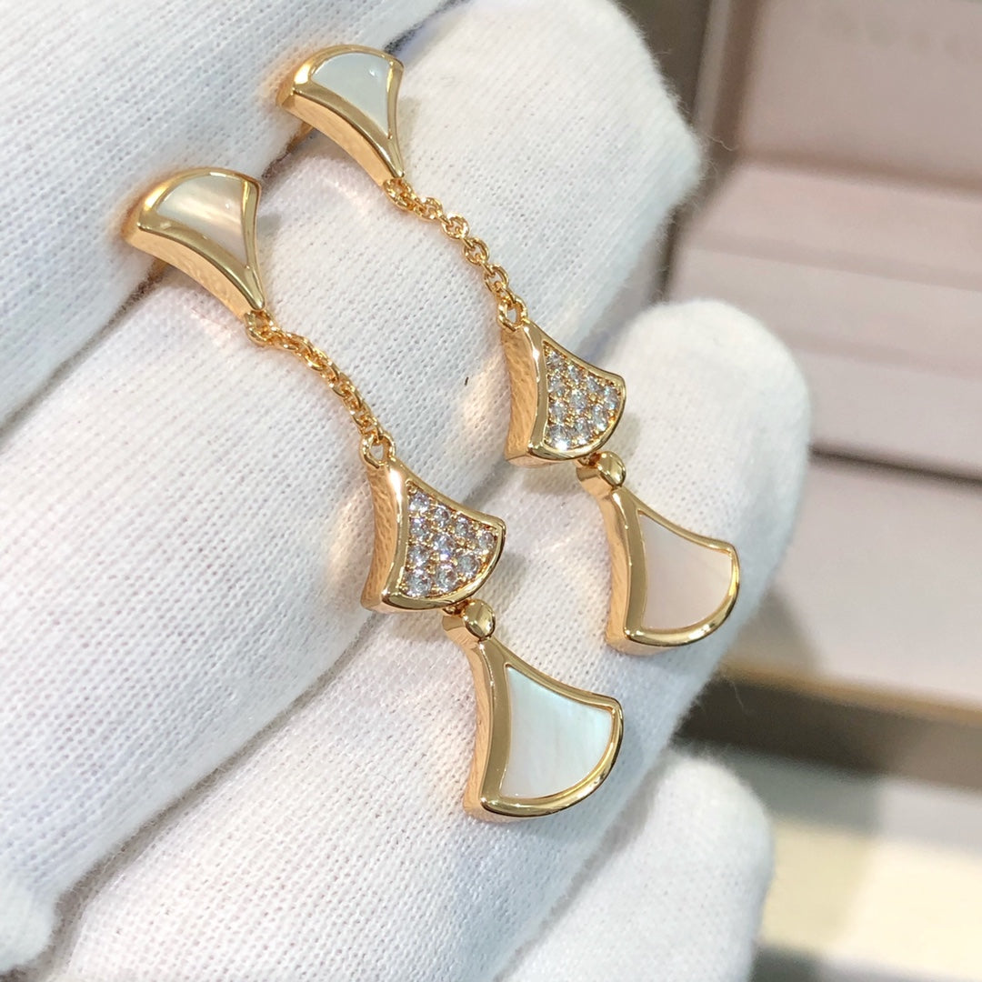 [⭐Reverie Jewels]DREAM EARRINGS 3 MOTIFS DIAMOND MOP PINK GOLD