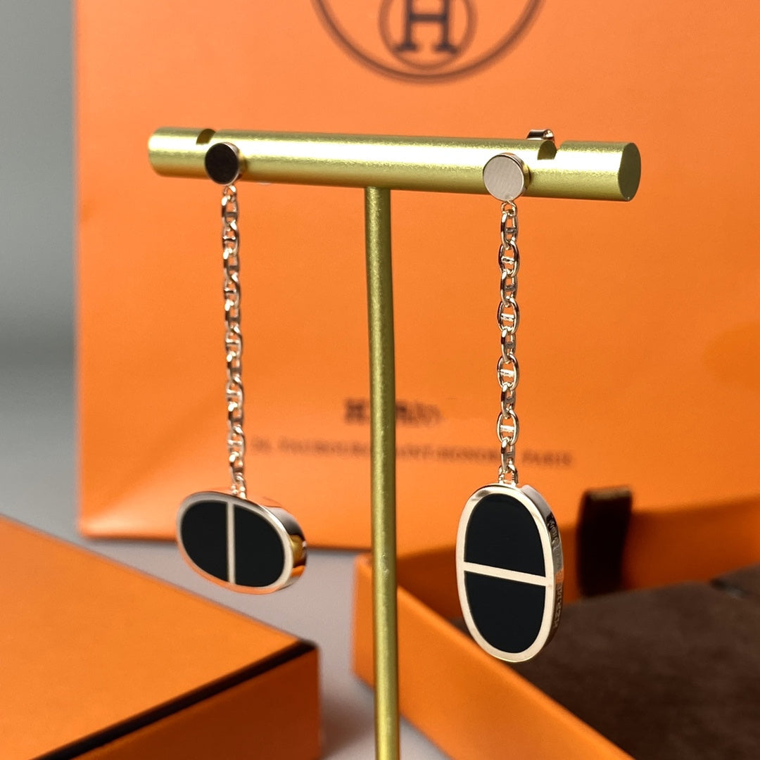 [⭐Reverie Jewels]CHAINE VERSO BLACK CERAMIC EARRINGS