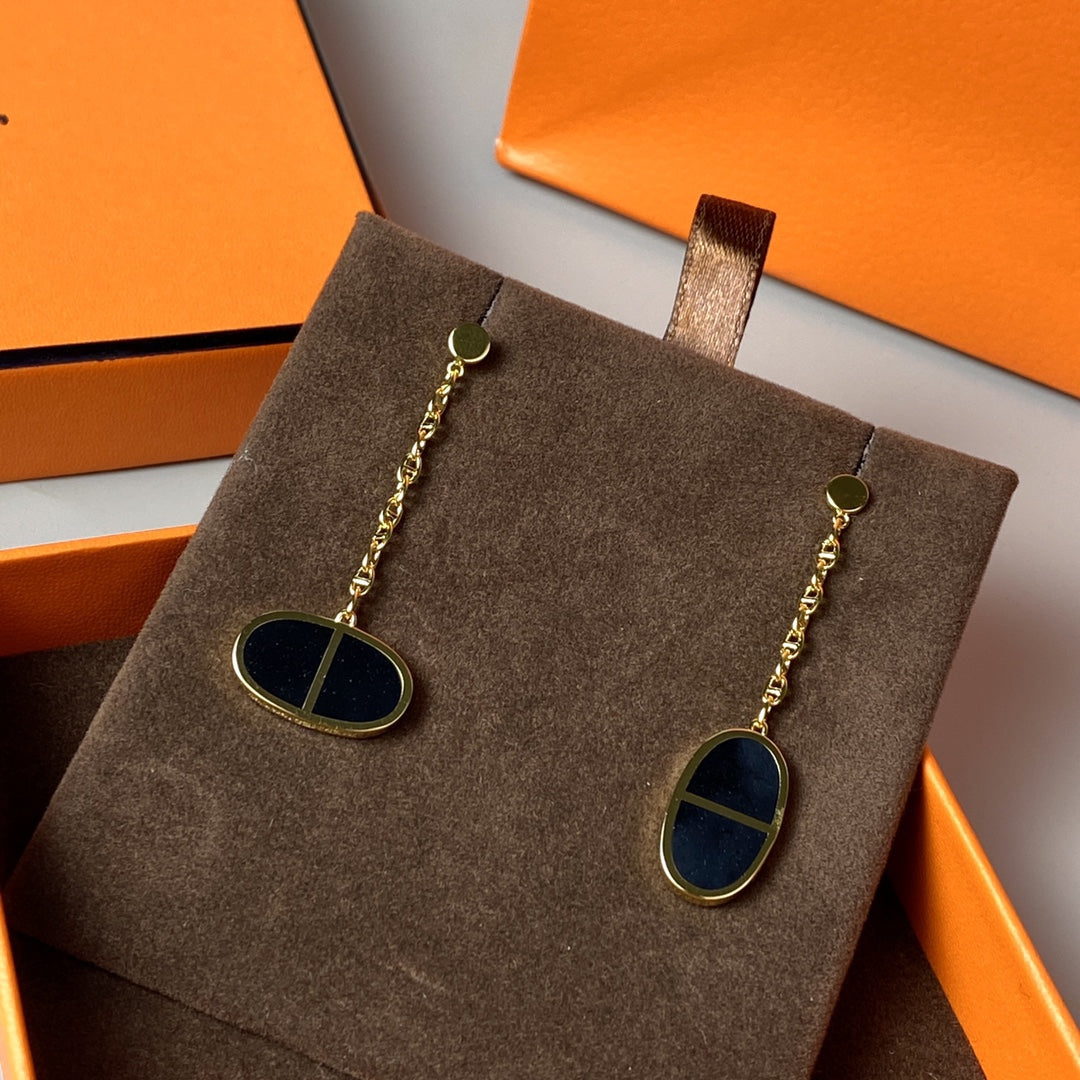 [⭐Reverie Jewels]CHAINE VERSO BLACK CERAMIC EARRINGS