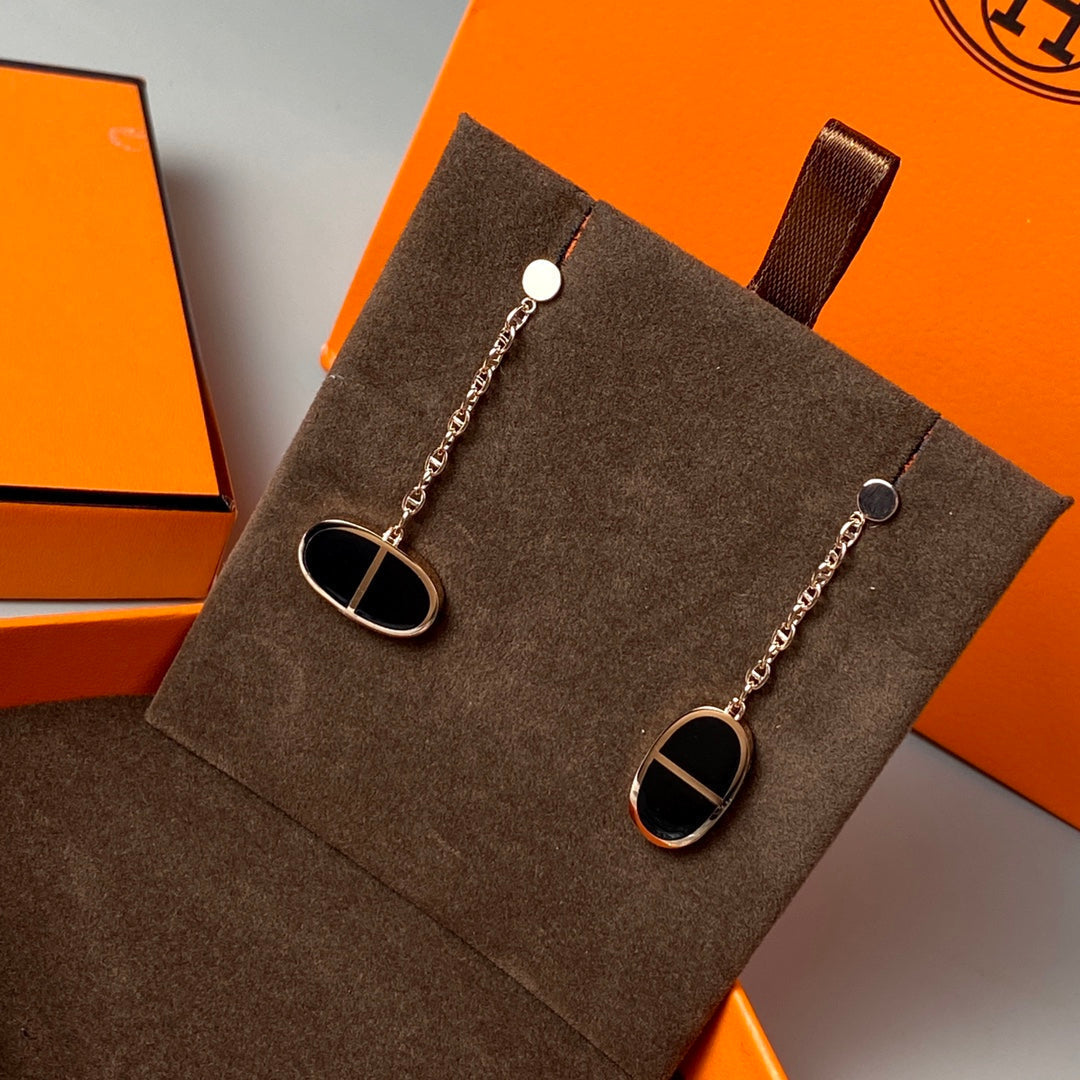 [⭐Reverie Jewels]CHAINE VERSO BLACK CERAMIC EARRINGS