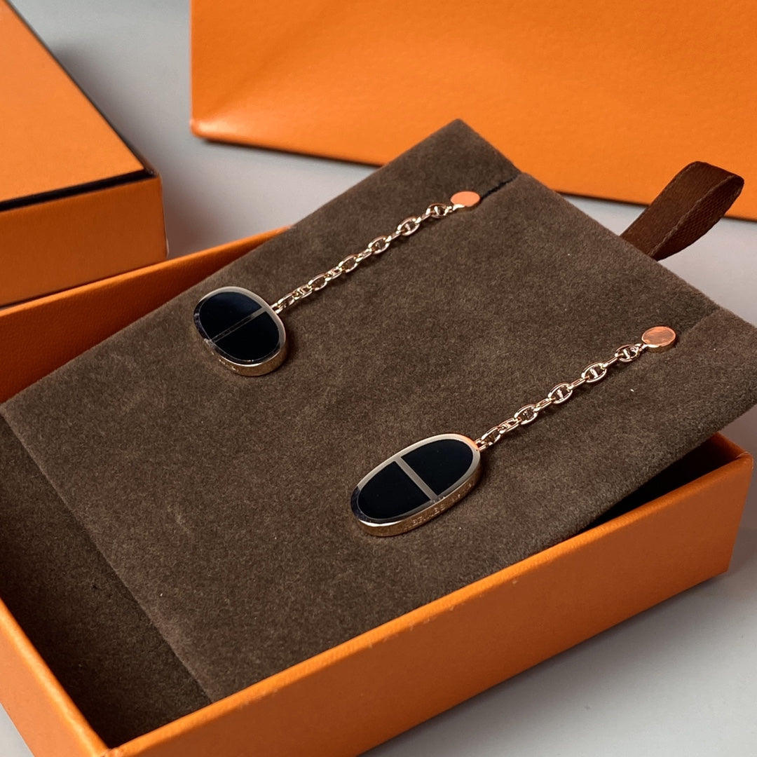 [⭐Reverie Jewels]CHAINE VERSO BLACK CERAMIC EARRINGS
