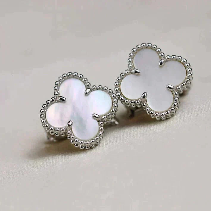 [⭐Reverie Jewels]CLOVER MEDIUM 1 MOTIFS  WHITE MOP EARRINGS SILVER