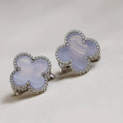 [⭐Reverie Jewels]CLOVER MEDIUM 1 MOTIFS  WHITE MOP EARRINGS SILVER