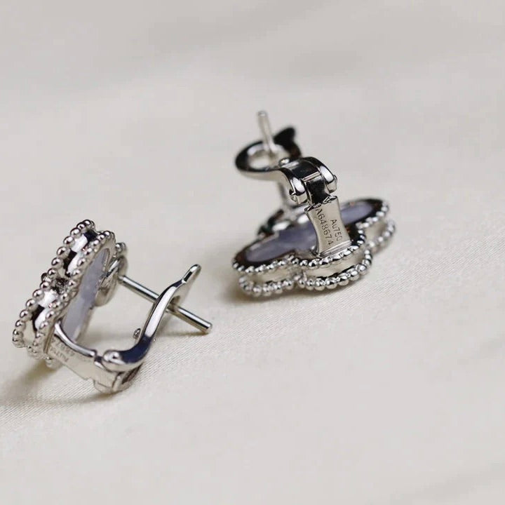 [⭐Reverie Jewels]CLOVER MEDIUM 1 MOTIFS  WHITE MOP EARRINGS SILVER