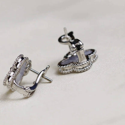 [⭐Reverie Jewels]CLOVER MEDIUM 1 MOTIFS  WHITE MOP EARRINGS SILVER