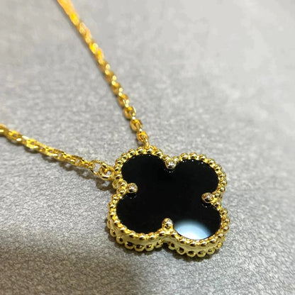 [⭐Reverie Jewels]CLOVER 15MM BLACK ONYX SINGLE FLOWER NECKLACE