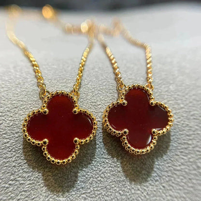 [⭐Reverie Jewels]CLOVER 15MM CARNELIAN SINGLE FLOWER NECKLACE