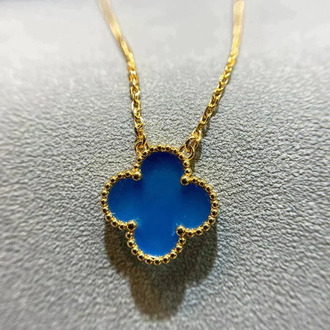 [⭐Reverie Jewels]CLOVER 15MM BLUE AGATE NECKLACE