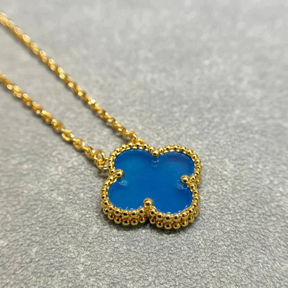 [⭐Reverie Jewels]CLOVER 15MM BLUE AGATE NECKLACE