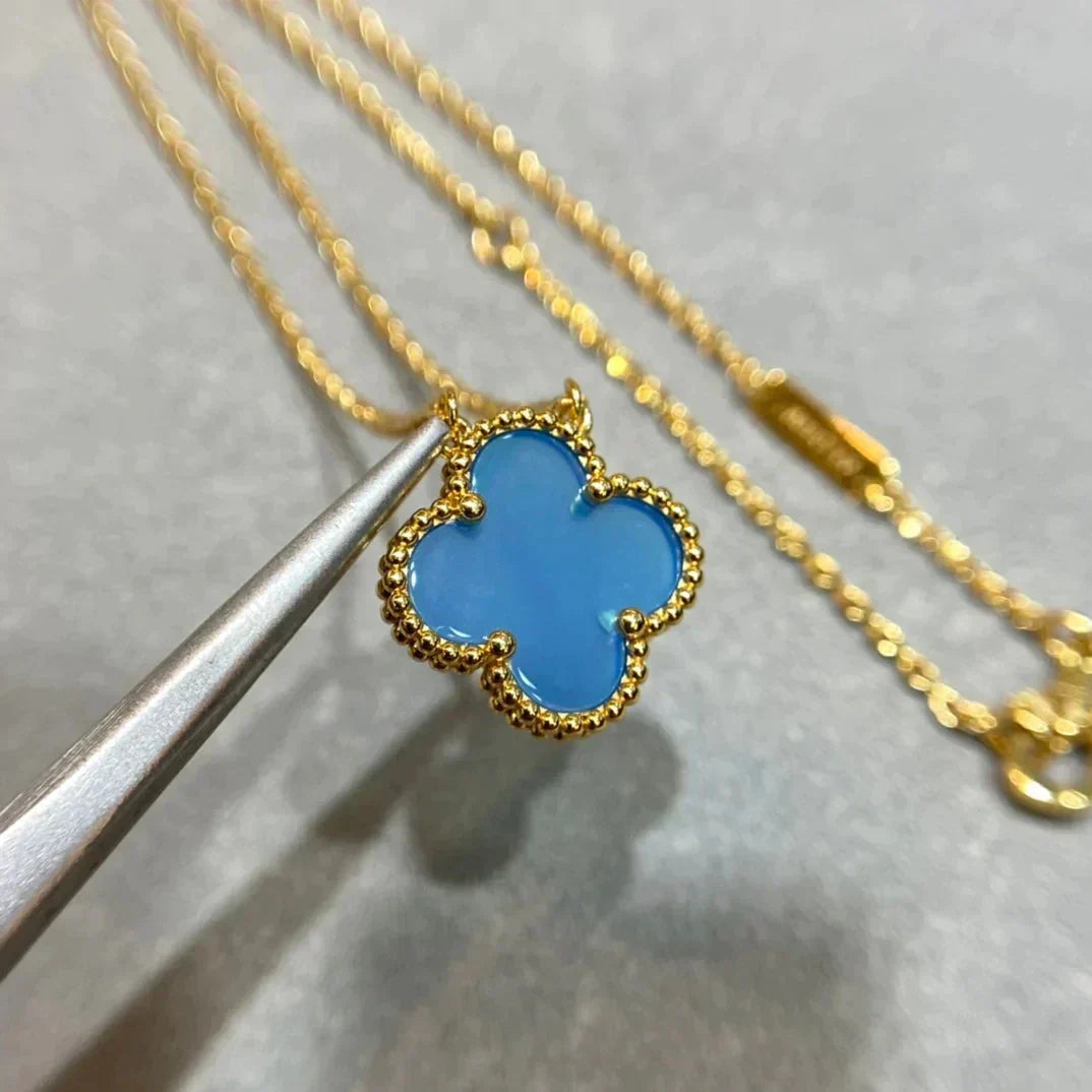 [⭐Reverie Jewels]CLOVER 15MM BLUE AGATE NECKLACE
