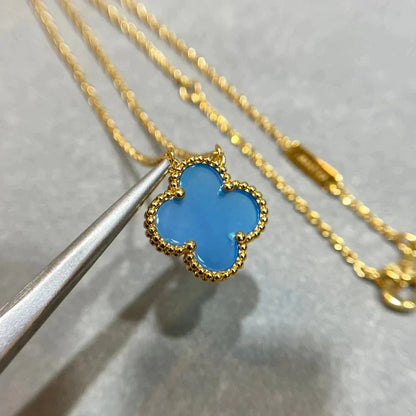 [⭐Reverie Jewels]CLOVER 15MM BLUE AGATE NECKLACE