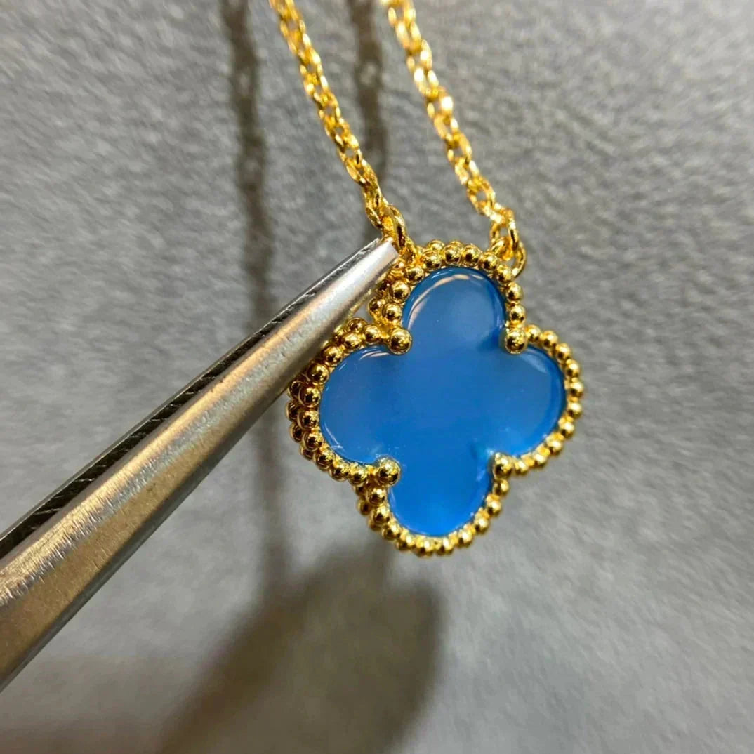 [⭐Reverie Jewels]CLOVER 15MM BLUE AGATE NECKLACE