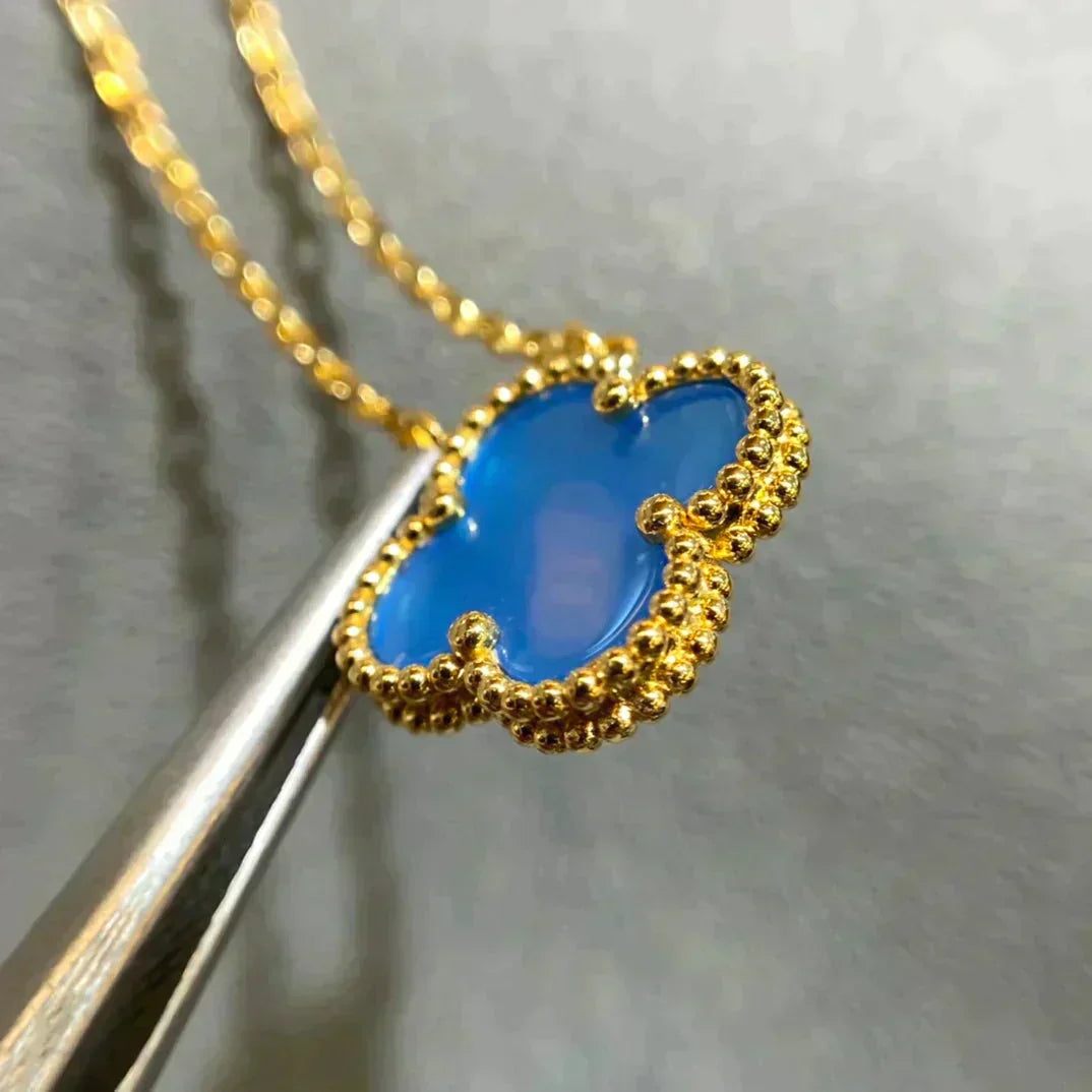 [⭐Reverie Jewels]CLOVER 15MM BLUE AGATE NECKLACE