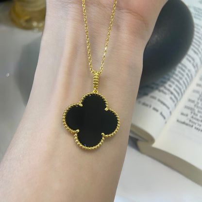 [⭐Reverie Jewels]CLOVER 25MM NECKLACE GOLD ONYX
