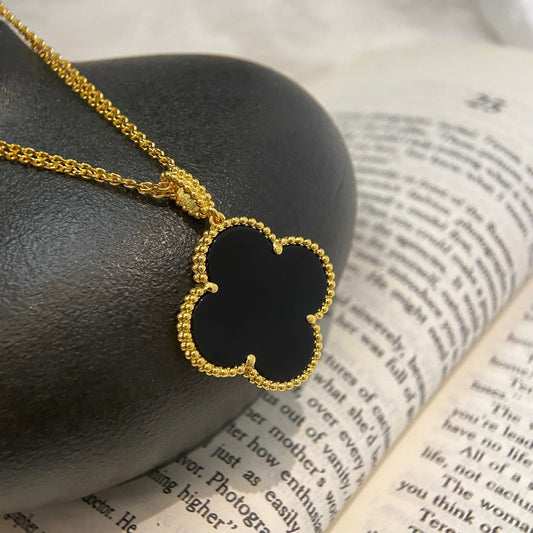 [⭐Reverie Jewels]CLOVER 25MM NECKLACE GOLD ONYX