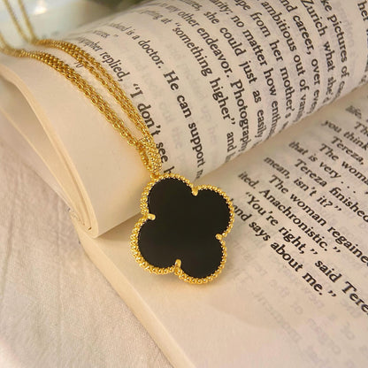 [⭐Reverie Jewels]CLOVER 25MM NECKLACE GOLD ONYX