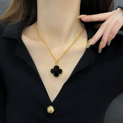 [⭐Reverie Jewels]CLOVER 25MM NECKLACE GOLD ONYX