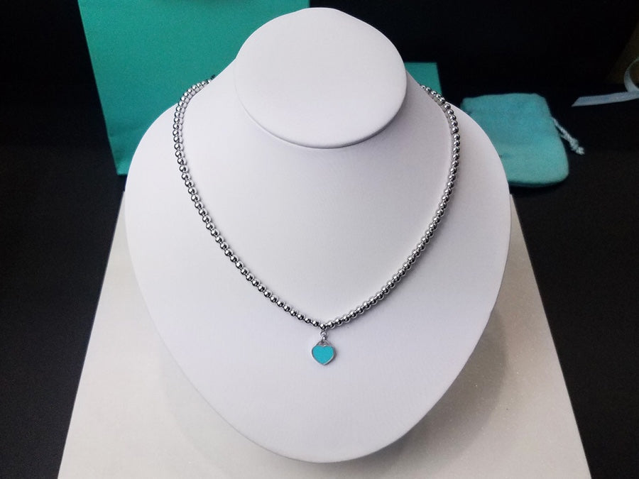 [Reverie Jewels]HEART PEDANT SILVER BALL CHAIN NECKLACE