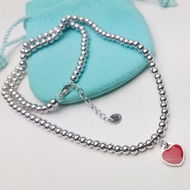 [Reverie Jewels]HEART PEDANT SILVER BALL CHAIN NECKLACE