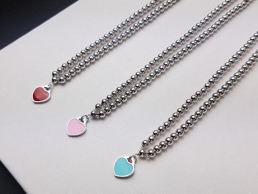 [Reverie Jewels]HEART PEDANT SILVER BALL CHAIN NECKLACE