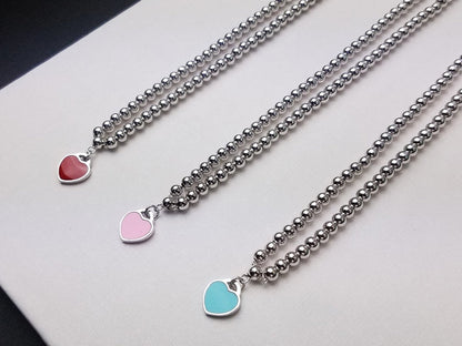 [Reverie Jewels]HEART PEDANT SILVER BALL CHAIN NECKLACE