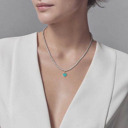 [Reverie Jewels]HEART PEDANT SILVER BALL CHAIN NECKLACE