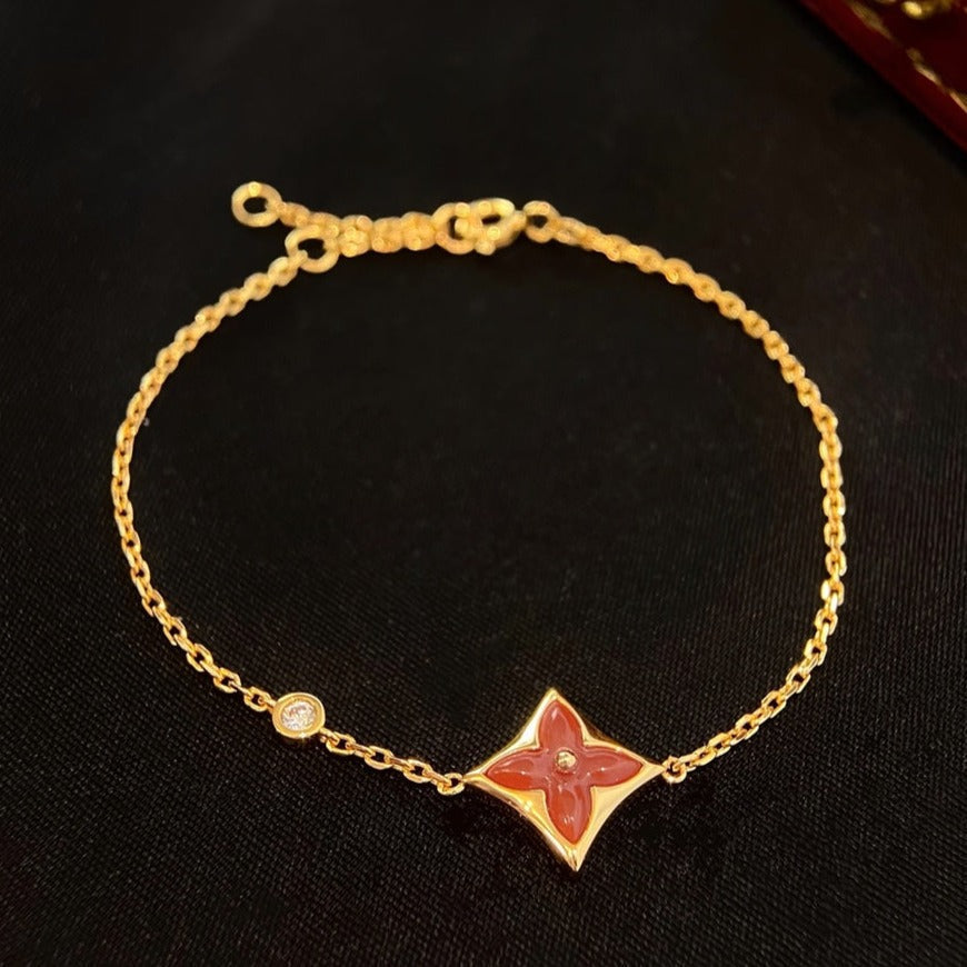 [⭐Reverie Jewels]COLOR STAR CARNELIAN PINK GOLD DIAMOND BRACELET