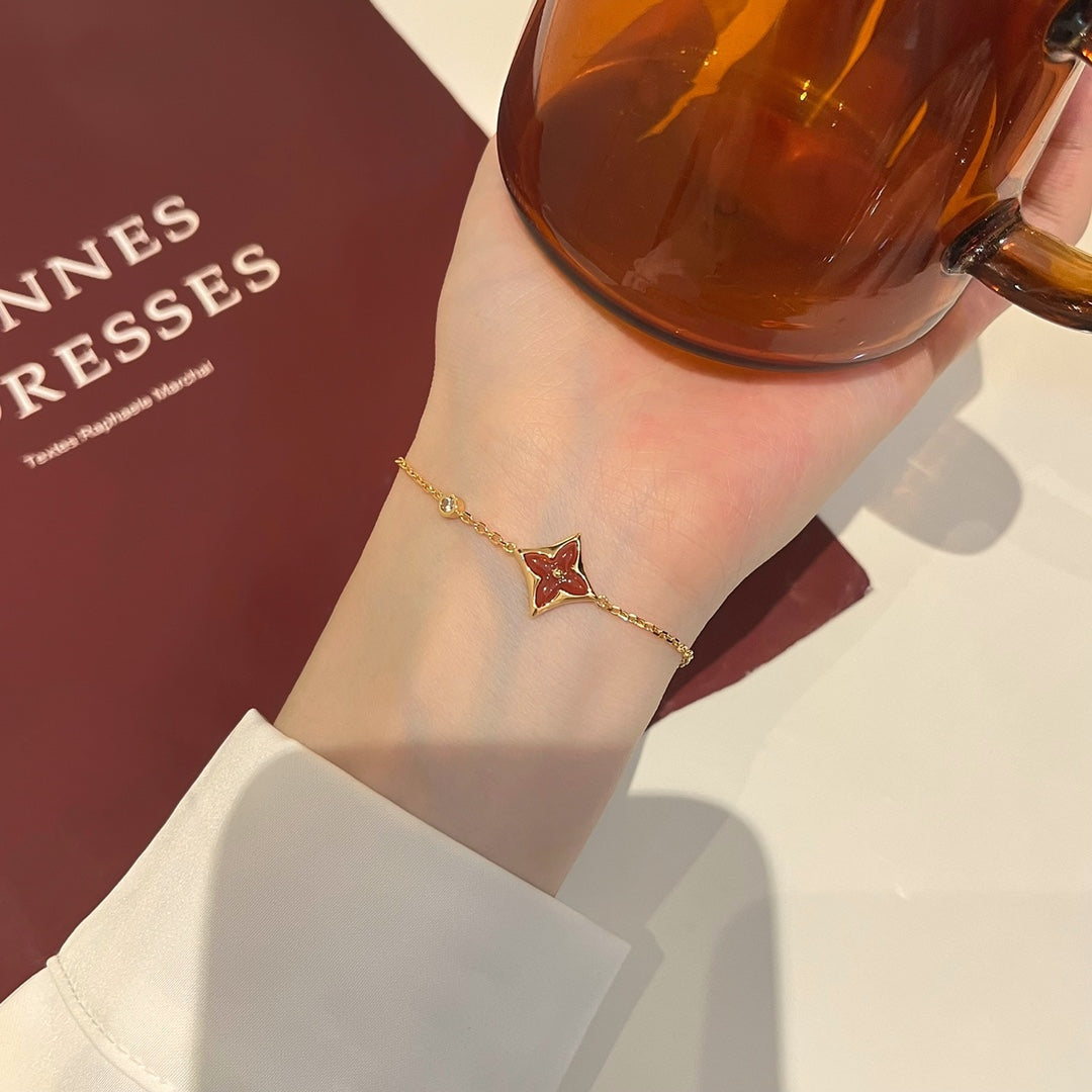[⭐Reverie Jewels]COLOR STAR CARNELIAN PINK GOLD DIAMOND BRACELET